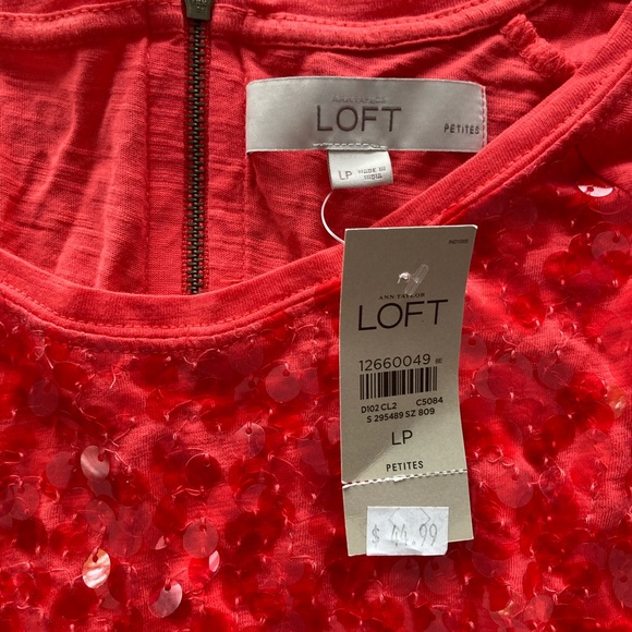LOFT sequin top - pretty salmon color size LP - Picture 2 of 7